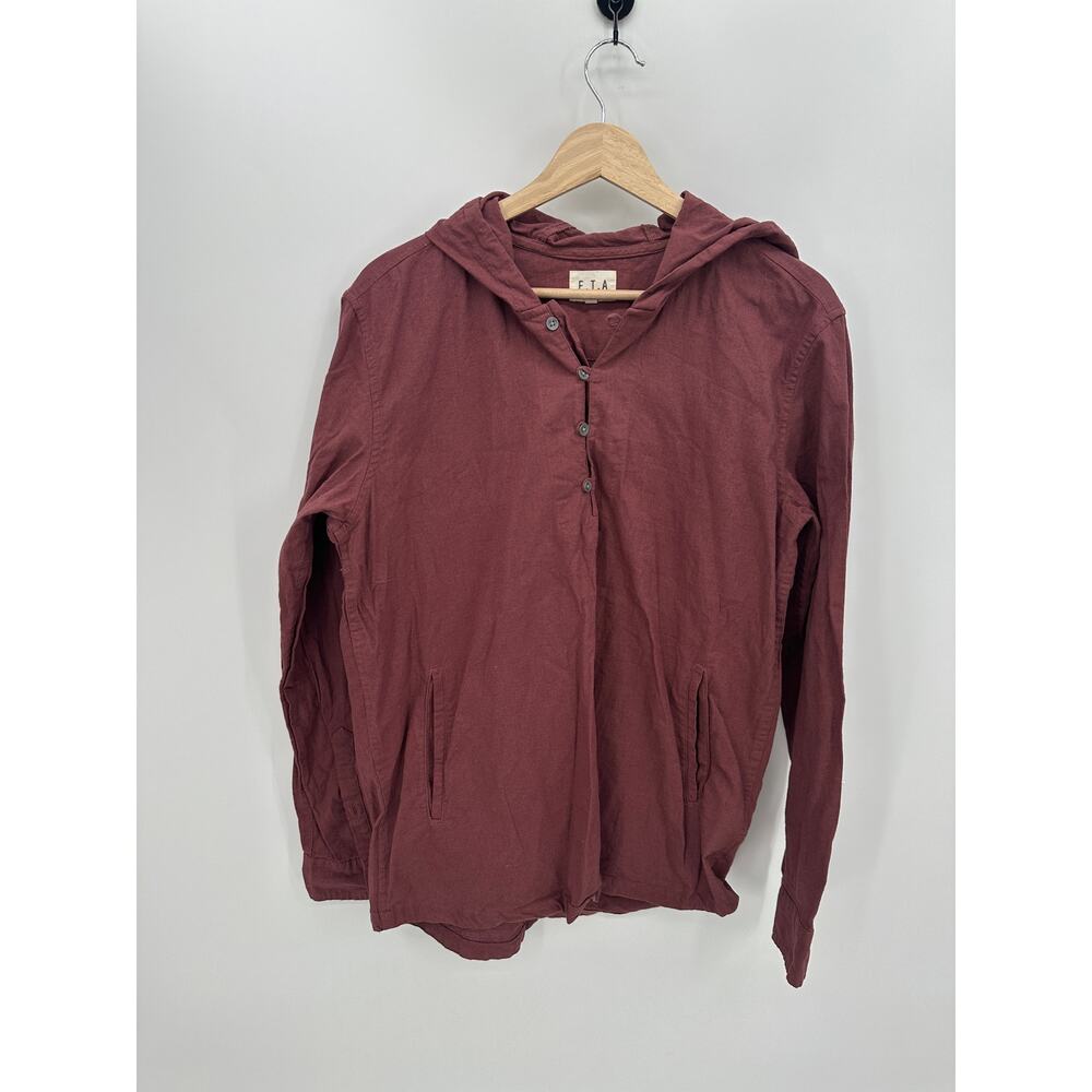 E.T.A‎ Cotton Flax Blend Hoodie Pullover Women Medium Burgundy Lagenlook Casual
